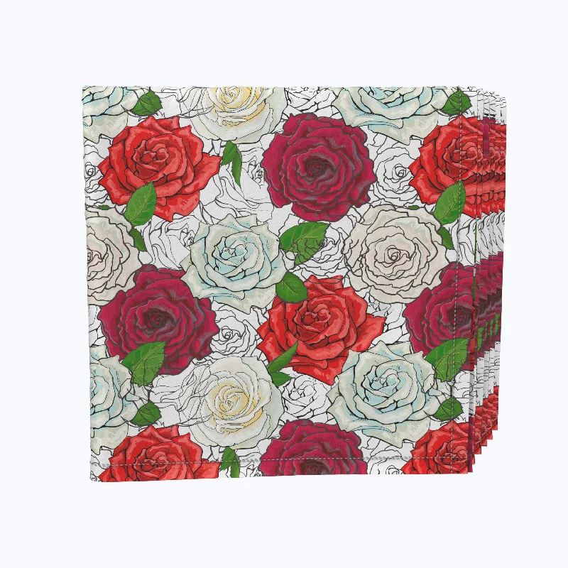 Red & White Rose Sketches Napkins