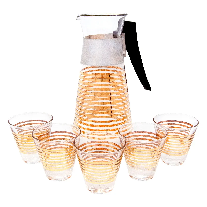 Gold Striped Pyrex Cocktail Pitcher Set