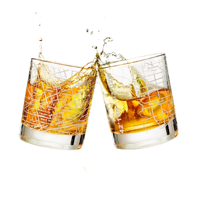 Detroit Etched Street Grid Whiskey Glasses