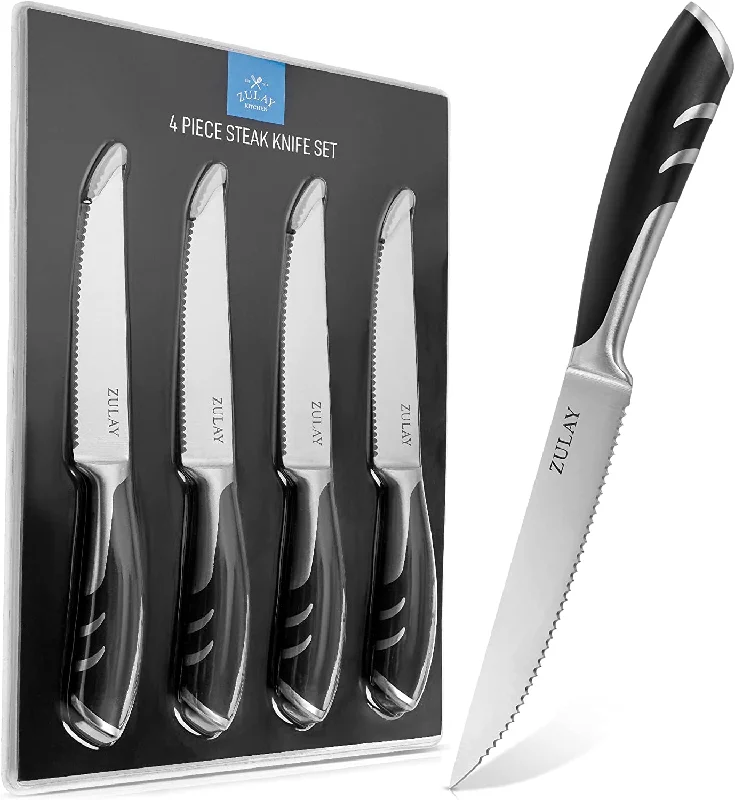 Full Tang Stainless Steel Serrated Steak Knife with Comfortable Non-slip Handle (Set of 4 )