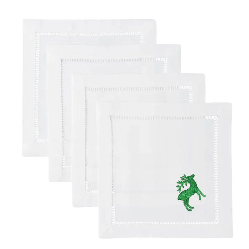 Reindeer Green Cocktail Napkins Set of 4