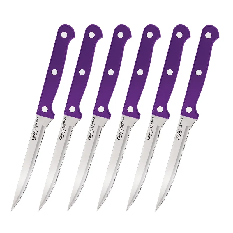 Ginsu Kiso Dishwasher Safe Purple 6 Piece Steak Knife Set