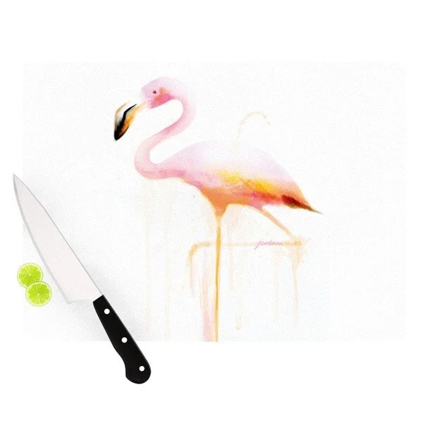 KESS InHouse Geordanna Cordero-Fields 'My Flamingo' Pink White Cutting Board