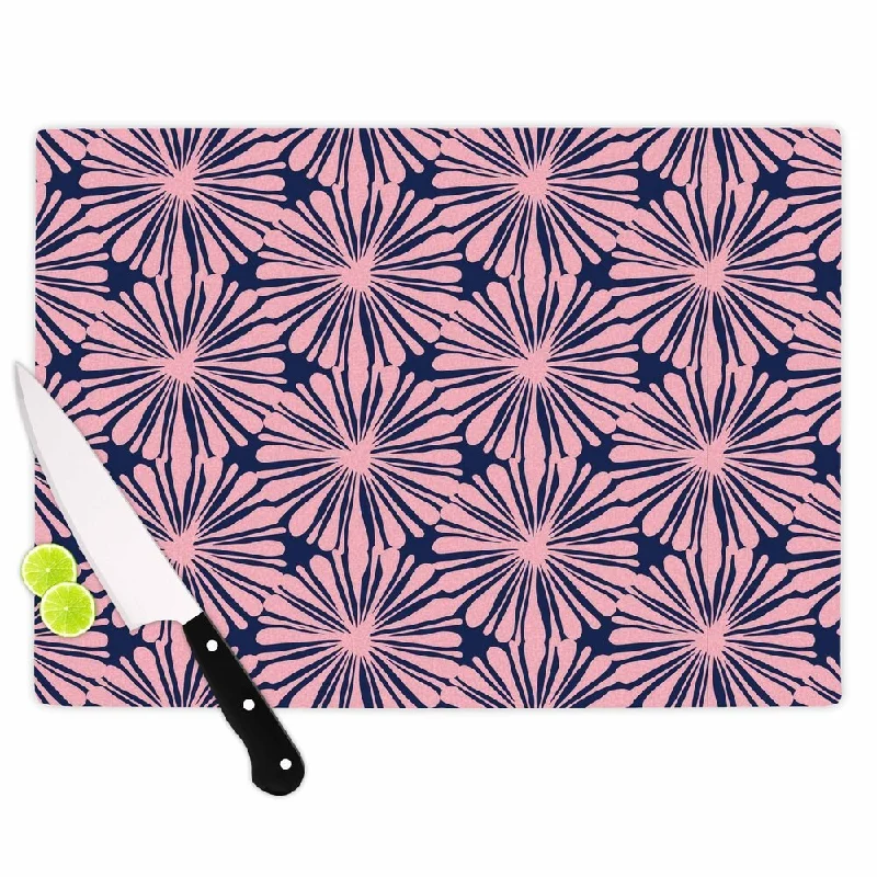 Kess InHouse Amy Reber "Pink Daisy" Blue Pattern Cutting Board