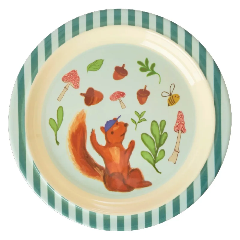 Rice Melamine Kids Lunch Plate with Blue Happy Forest Print