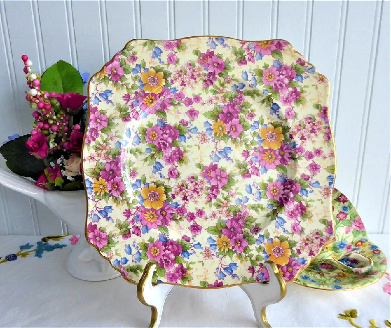 Royal Winton Grimwades Cheadle Chintz Square Salad Plate 1940s Floral Chintz