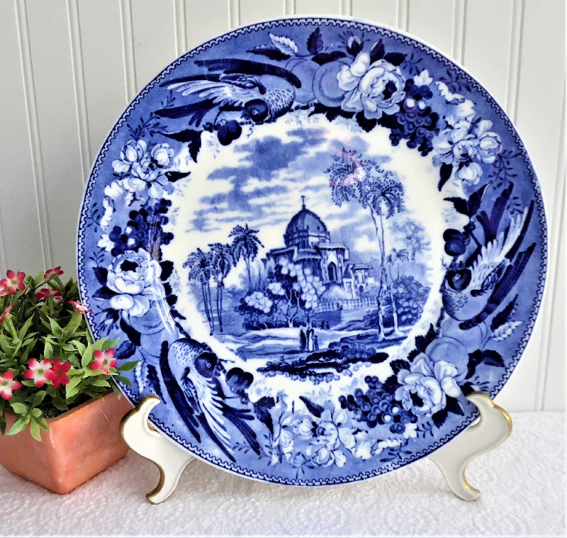 Blue Transferware Plate Mausoleum Romantic Staffordshire 1905 Cauldon England