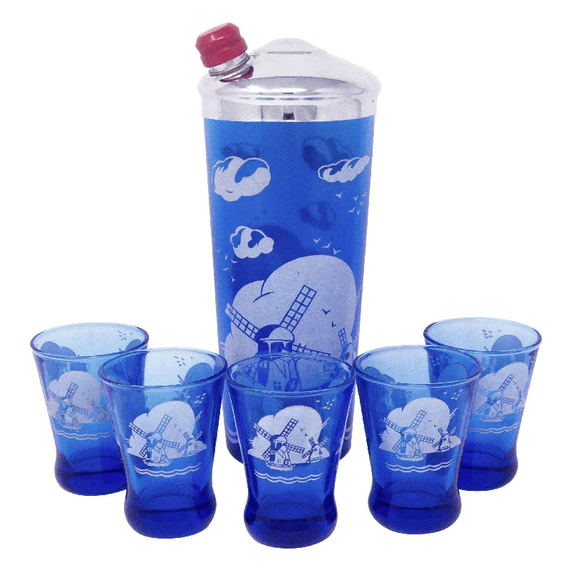 Hazel Atlas Cobalt Windmill Cocktail Shaker Set