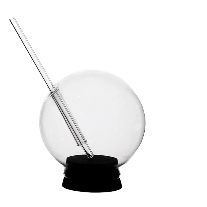 Creative Wine Glasses with Straws,Stylish Spherical Globe Cocktail Glass with Lid