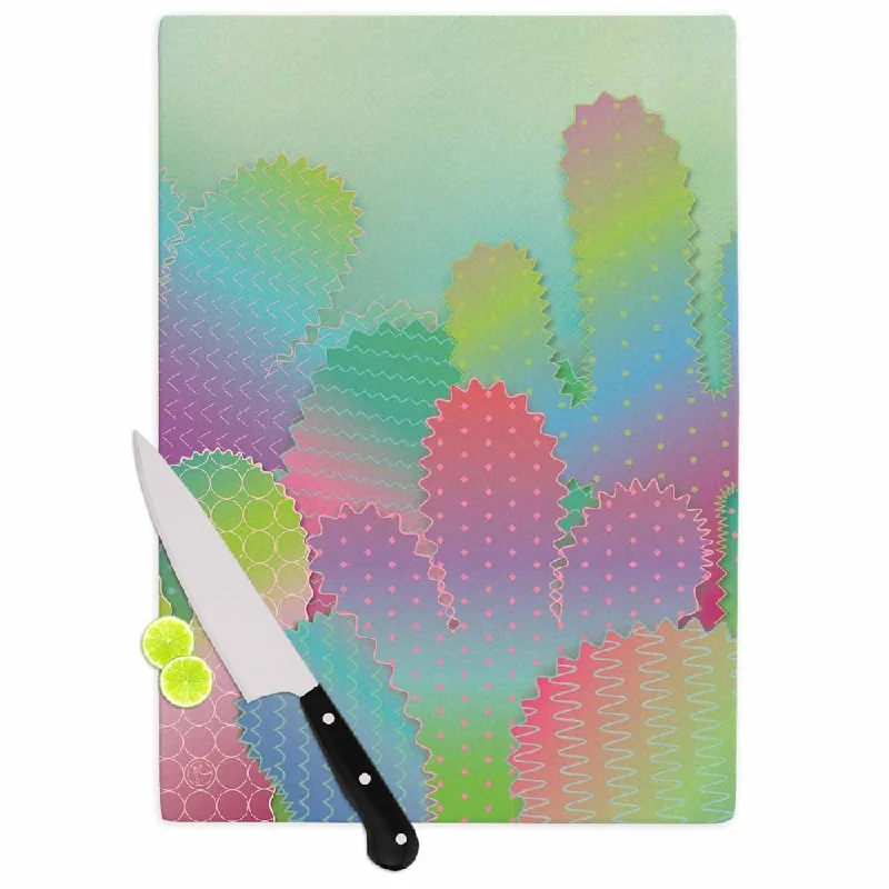 KESS InHouse Graphic Tabby 'Colorful Cacti Garden' Pastel Nature Cutting Board