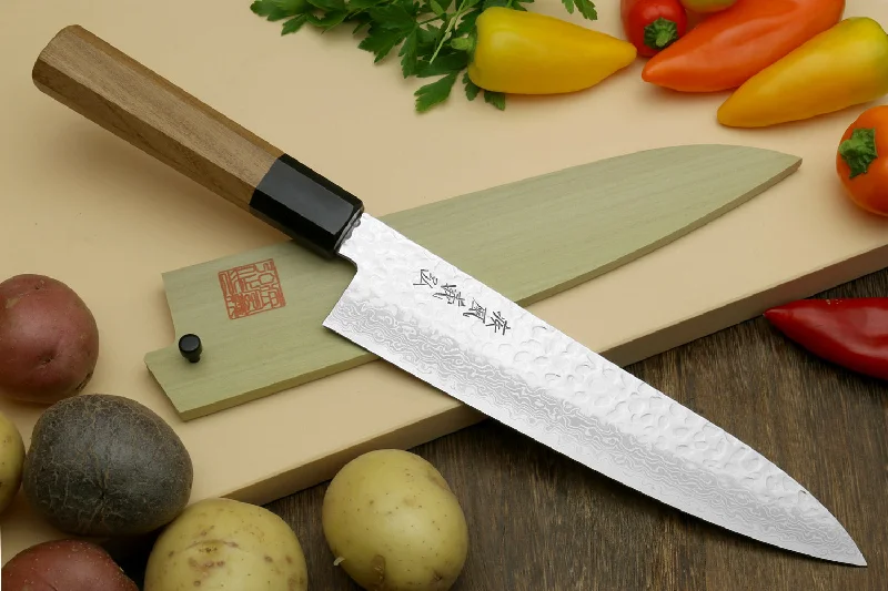 Yoshihiro VG-10 46 Layers Hammered Damascus Gyuto Japanese Chefs Knife (Octagonal Ambrosia Handle)