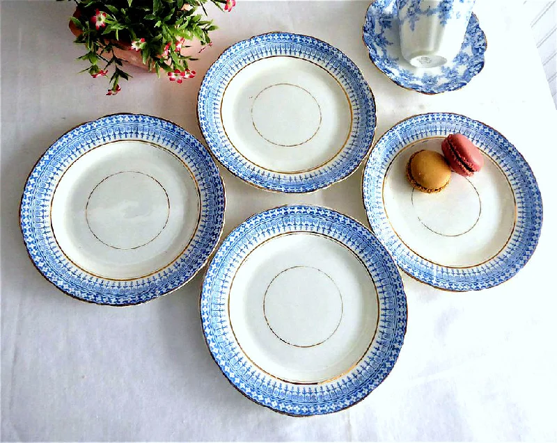 Set 4 Royal Staffordshire Blue Transferware Glencoe Side Plates 1879s Salad Mid Victorian