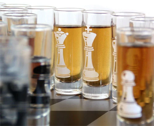 Shot Glass Chess Set - 2 ounce Tall Shot Glasses - 32 piece