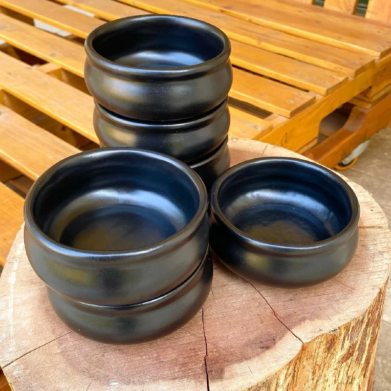 Matte black traditional soup bowl. Set of 6.