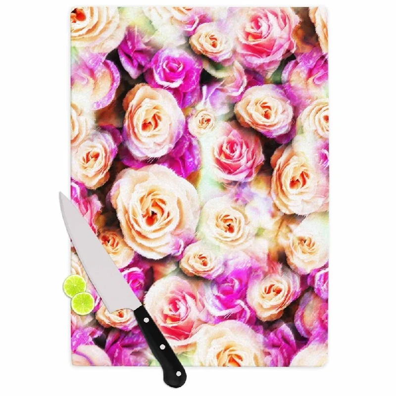 KESS InHouse Dawid Roc 'Sweet Pastel Pink Rose Flowers' Multicolor Floral Cutting Board