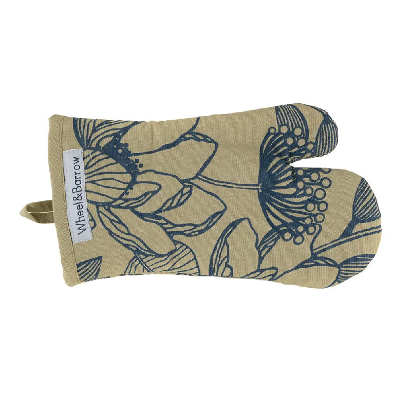 OVEN MITT Blue Print Lotus on Natural