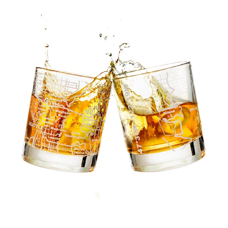 Seattle Etched Street Grid Whiskey Glasses