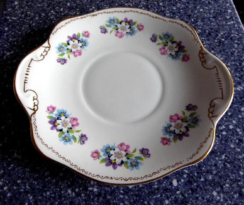 Royal Tara Ireland Cake Serving Plate Blue And Pink Flower Bouquets Bone China 1950s