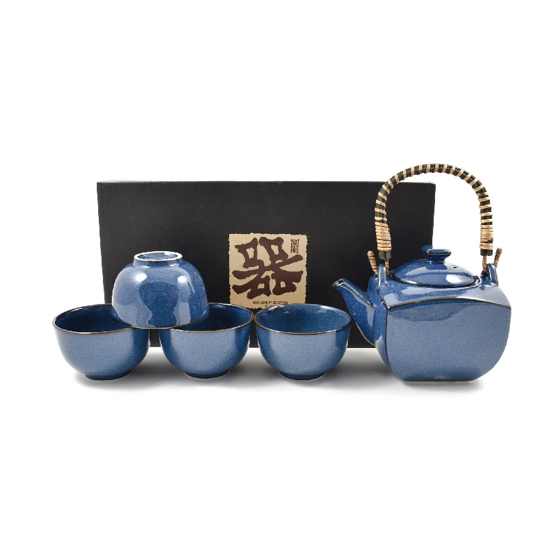 Rich Blue Japanese Tea Set for Four