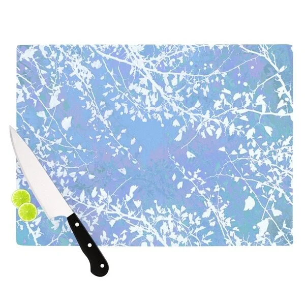 Kess InHouse Iris Lehnhardt 'Twigs Silhouette Pastel Blue' Multicolor Glass Cutting Board