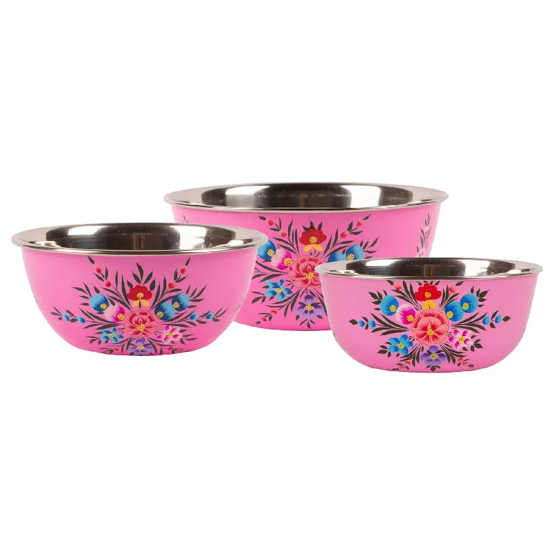 3pc Pansy Stainless Steel Picnic Bowl Set - By BillyCan