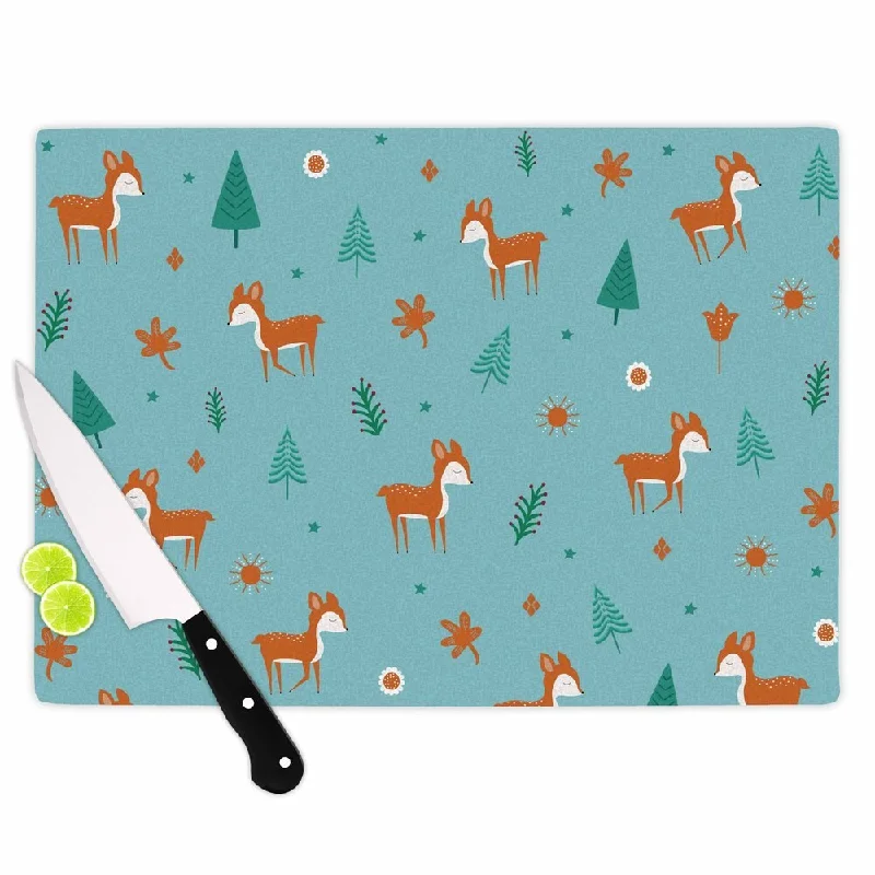 KESS InHouse Cristina Bianco Design 'Cute Deer Pattern' Teal Kids Cutting Board