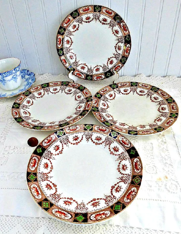 Set of 4 Imari 7 Inch Plates Colclough 1890s England Swags Gold Rust Cobalt Green