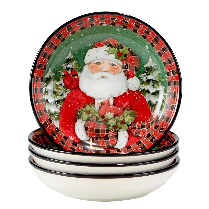 Certified International Christmas Lodge Santa 9" Soup/Cereal Bowls, Set of 4