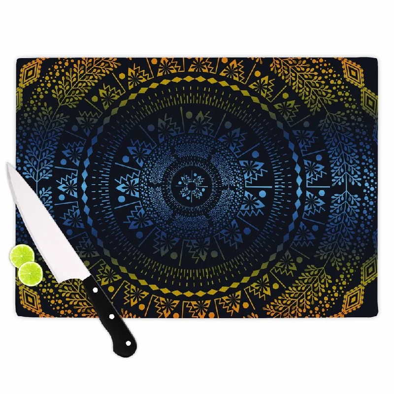 Kess InHouse Famenxt 'Night Queen Boho Mandala' Multicolored Illustration Tempered Glass Cutting Board