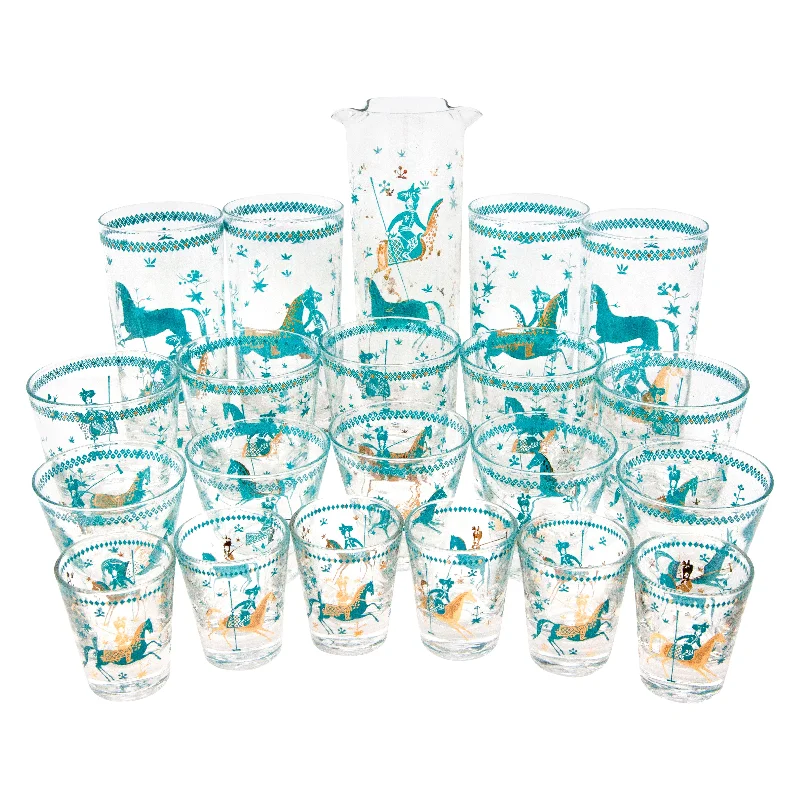 Aqua & Gold Arabian Horse Cocktail Pitcher Set