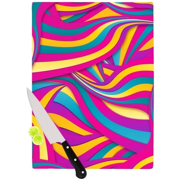 Kess InHouse Danny Ivan 'Swirls Everywhere' Pink Teal Cutting Board