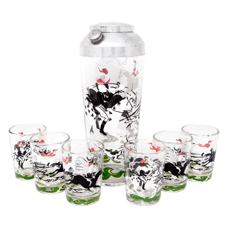 Hazel Atlas Fox Hunt Cocktail Shaker Set