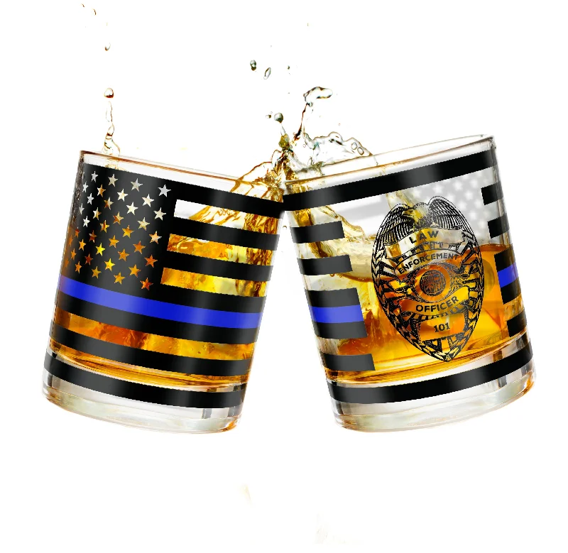 Thin Blue Line Police Officer Whiskey Old Fashioned Glasses (Set of 2)