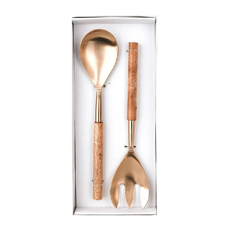 Wood Salad Sever Set/2 with Champagne Gold Head