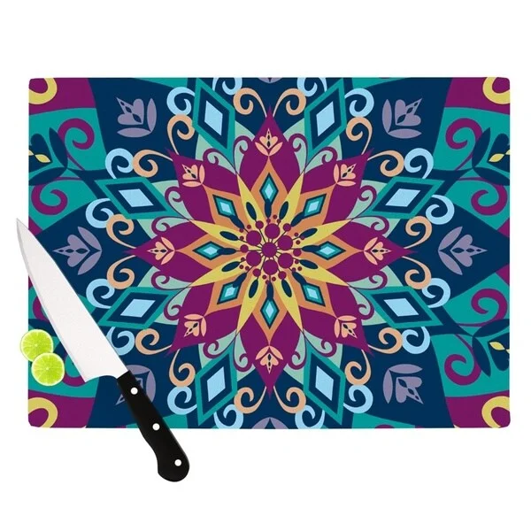 Kess InHouse Amanda Lane "Blooming Mandala" Blue Purple Cutting Board