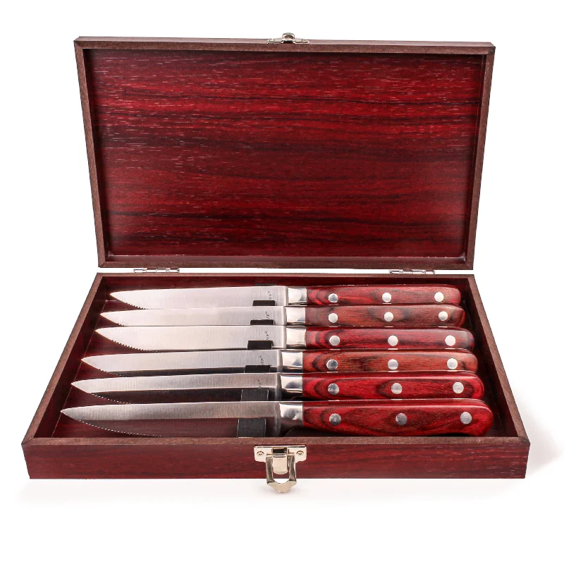 BergHOFF Pakka Wood 7pc Stainless Steel Steak Knife Set with Wood Case