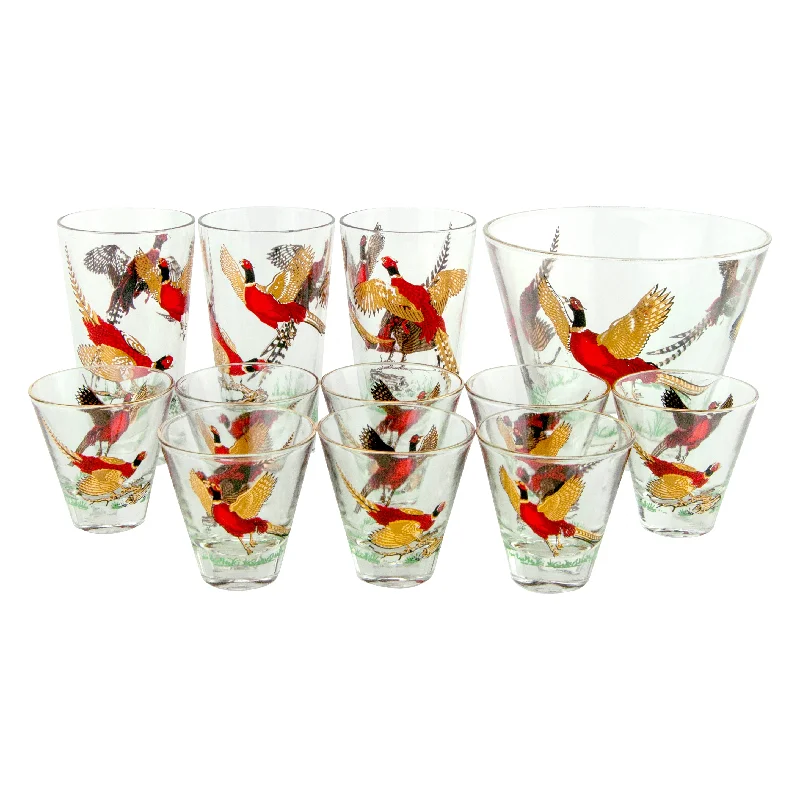 Hazel Atlas 12 Pc. Pheasant Ice Bucket Set