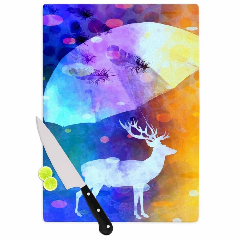 Kess InHouse alyZen Moonshadow "RAIN DEER" Purple Yellow Cutting Board