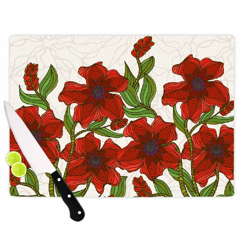 Kess InHouse Art Love Passion "Poppy Field" Red Beige Cutting Board