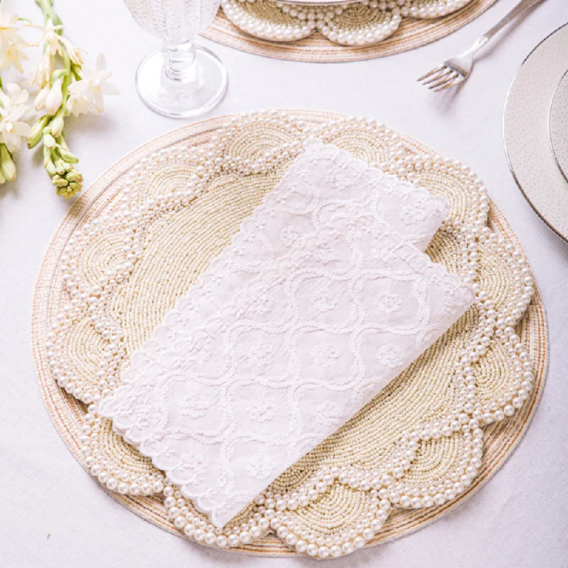 White Chikan Dinner Napkins - Set of 4