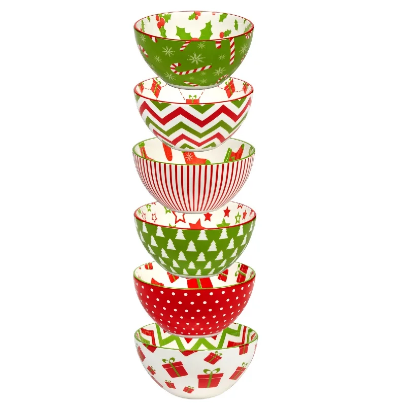 Certified International Holiday Fun 30 oz. All Purpose Bowls, Set of 6 Assorted Designs - 30 oz.