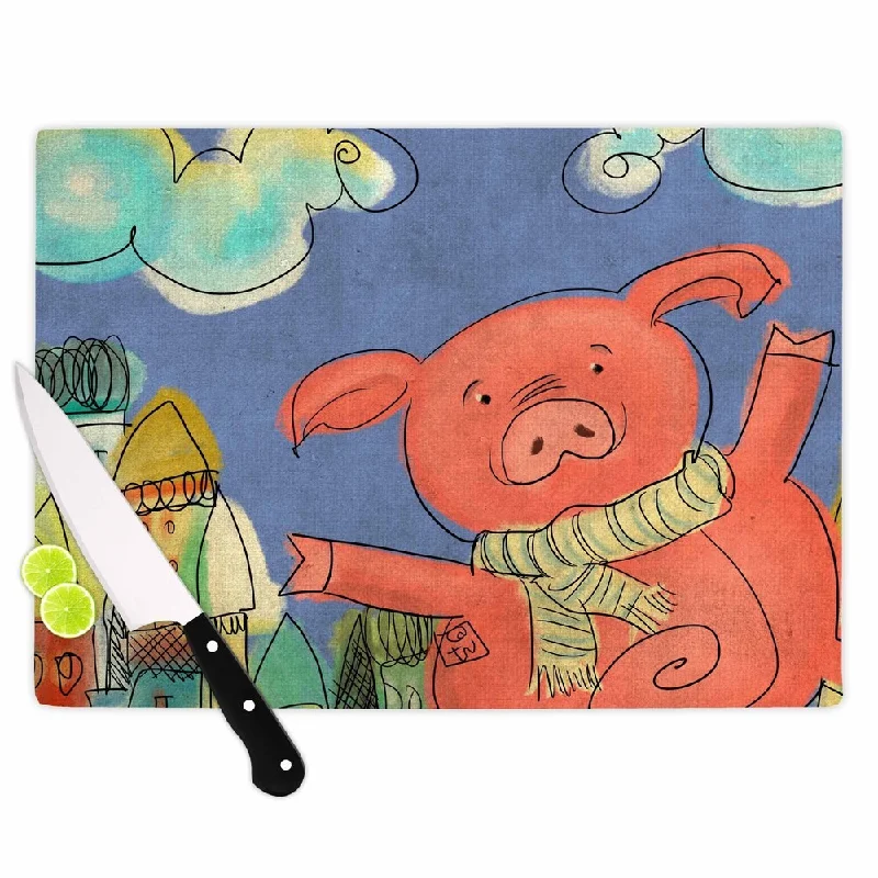 KESS InHouse Carina Povarchik 'Happy Urban Pig' Pink Blue Cutting Board