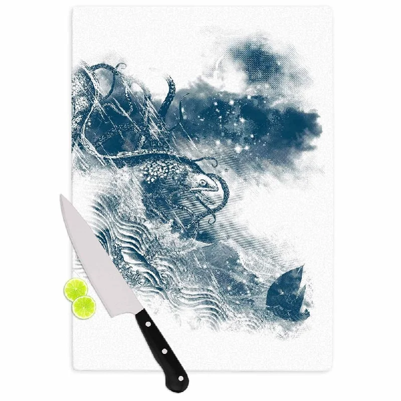 KESS InHouse Frederic Levy-Hadida 'No Escape' White Blue Cutting Board