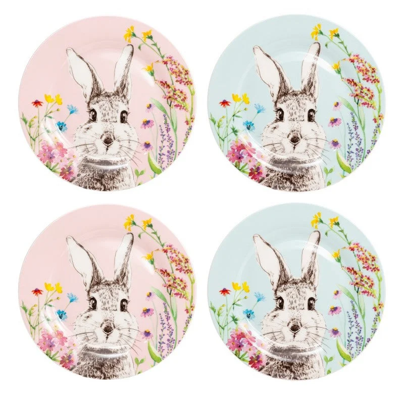 Set of 4 Forest Bunny Bone China Dessert Plates