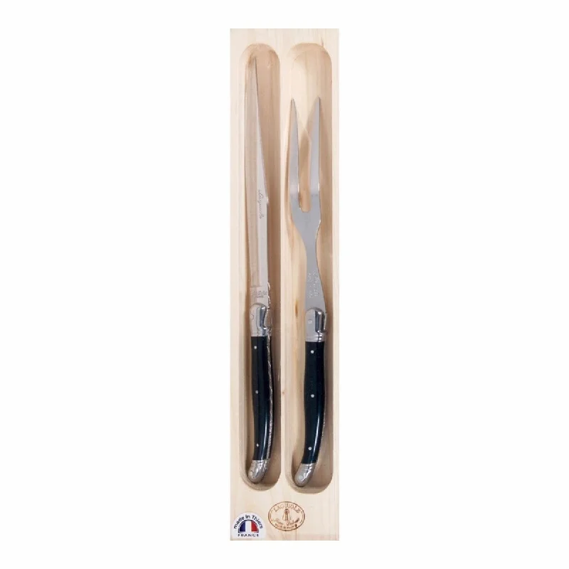 Laguiole Jean Dubost Deluxe Carving Set Black Set of 2