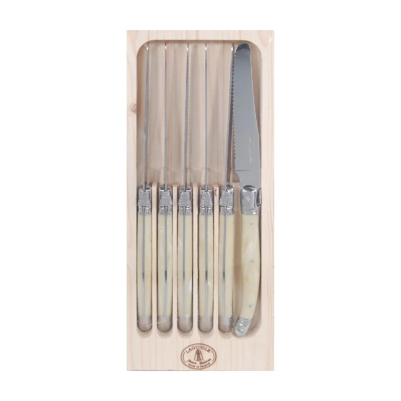 Laguiole Jean Dubost Deluxe Light Horn Table Knives Set of 6