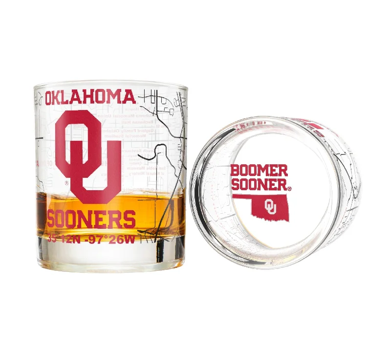 University Of Oklahoma Whiskey Glass Set (2 Low Ball Glasses)