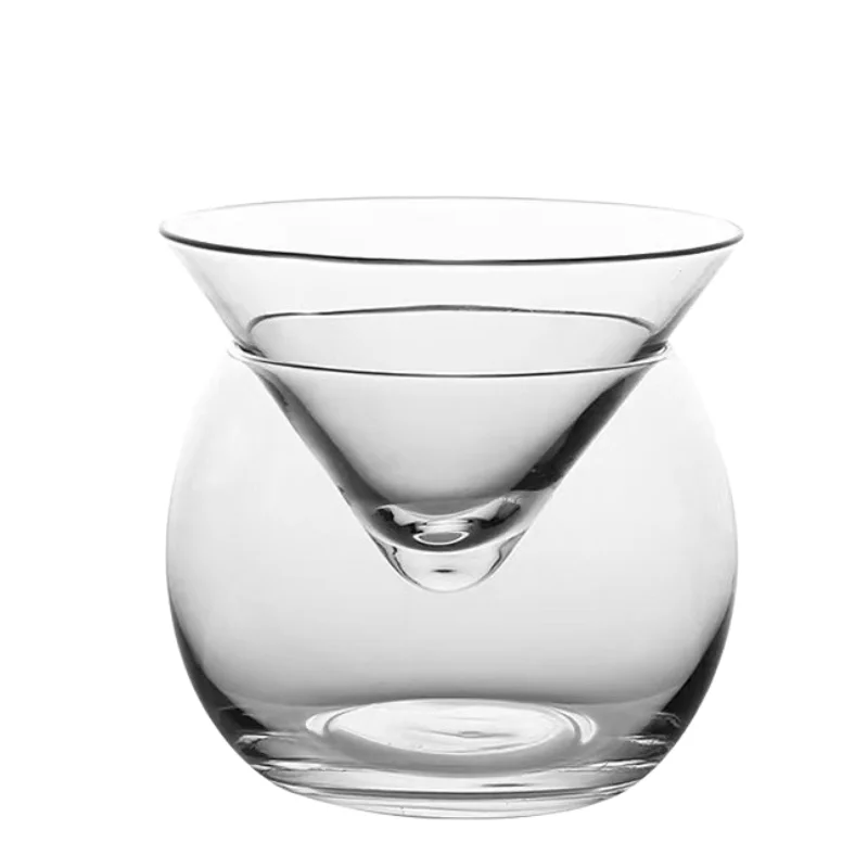 Stemless Martini Glasses with Chiller,Elegant Cocktail Glass Set with Server Bowl