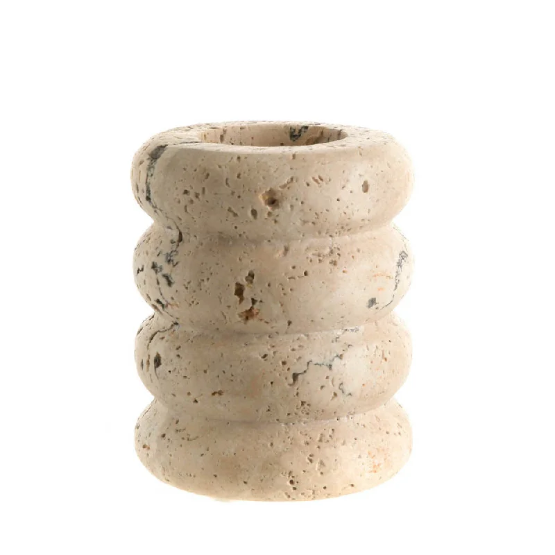 CANDLE HOLDER Beige Travertine 10x7.5cm