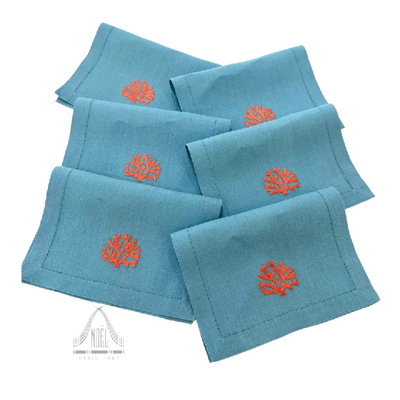 Coral Turquoise set of 6 cocktail napkins